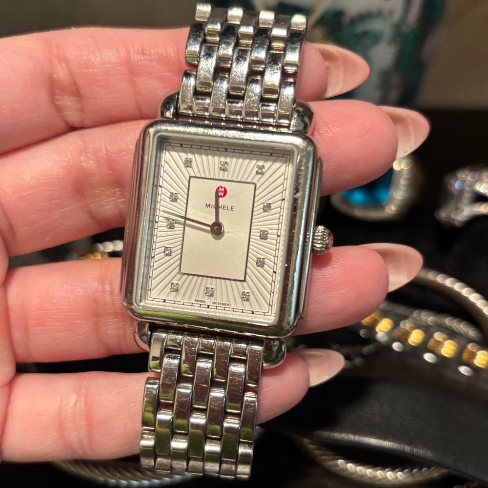 Michele Silver and white diamond Watch deco Madison
